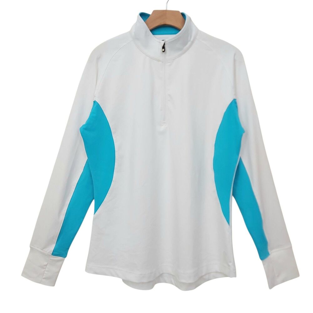 FootJoy Sport Mid-Layer Womens Large White Blue Performance Golf Half Zip
